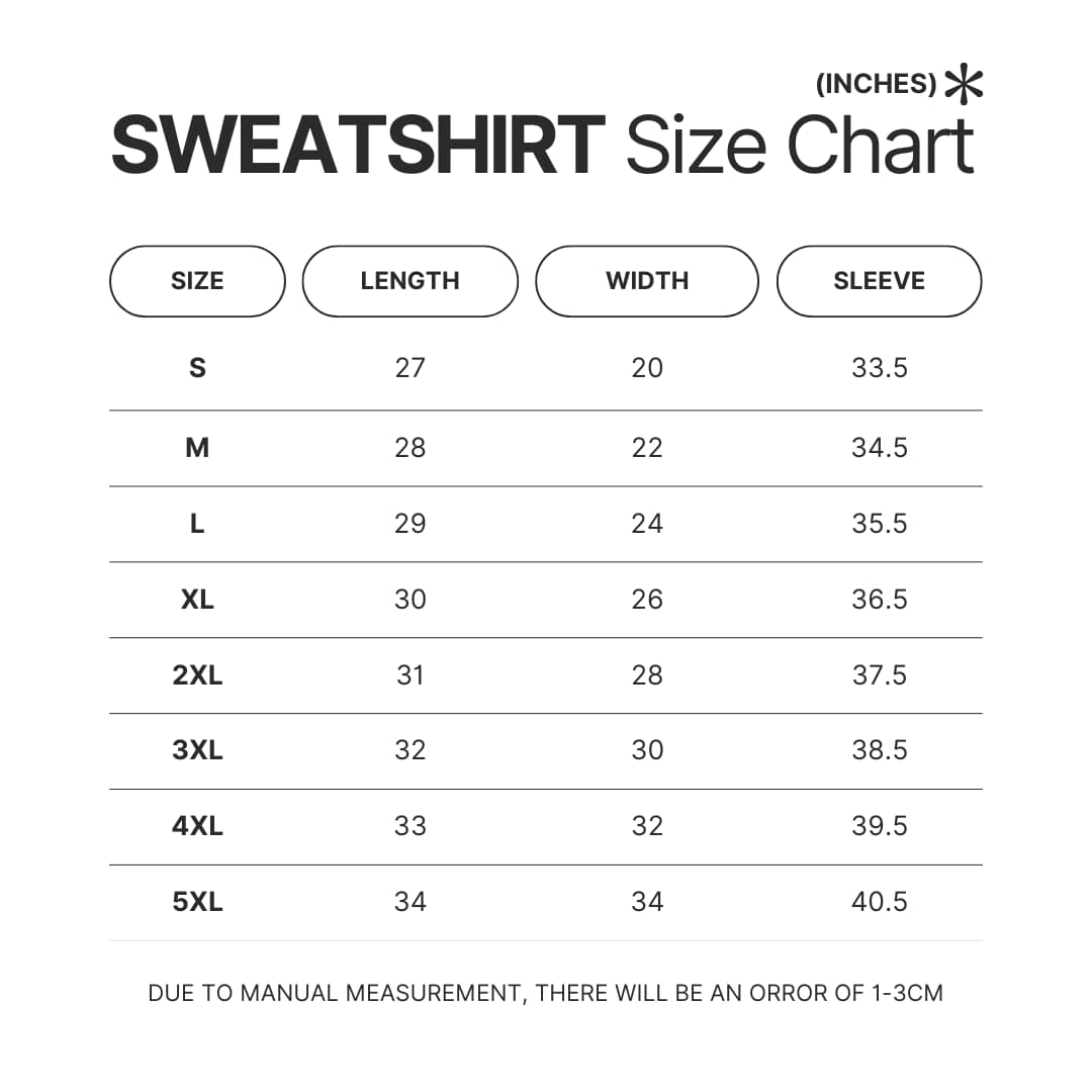 Sweatshirt Size Chart - Jacksepticeye Merch