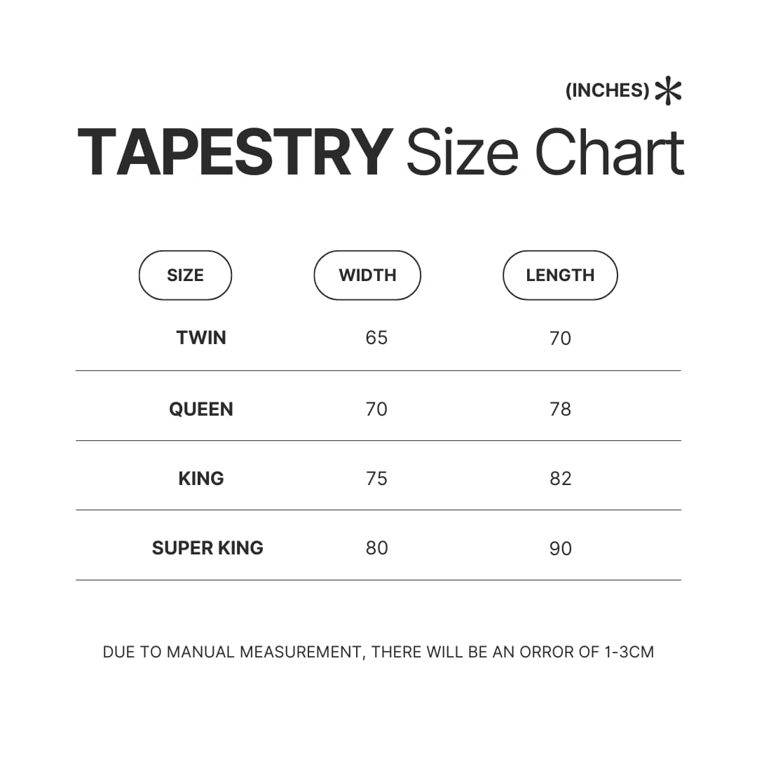 Tapestry Size Chart - Aaliyah Shop