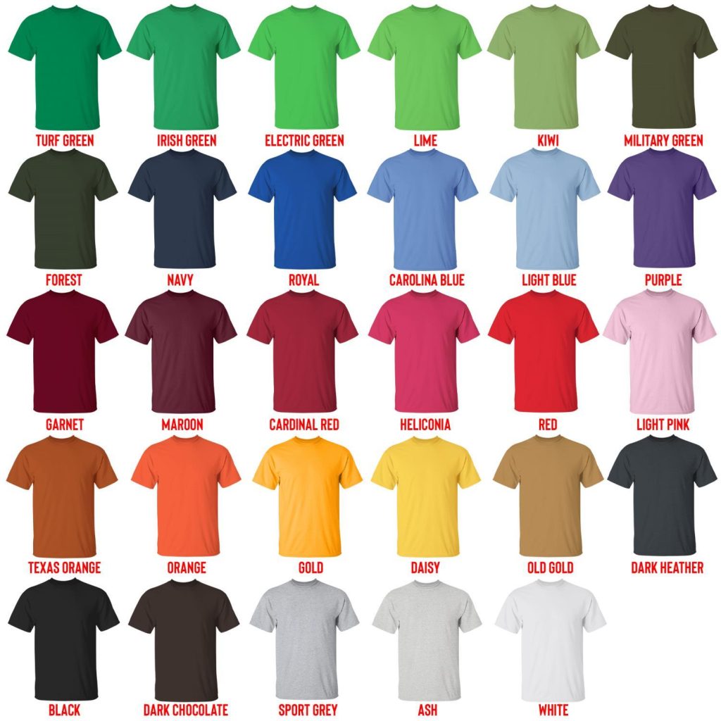 t shirt color chart - Aaliyah Shop