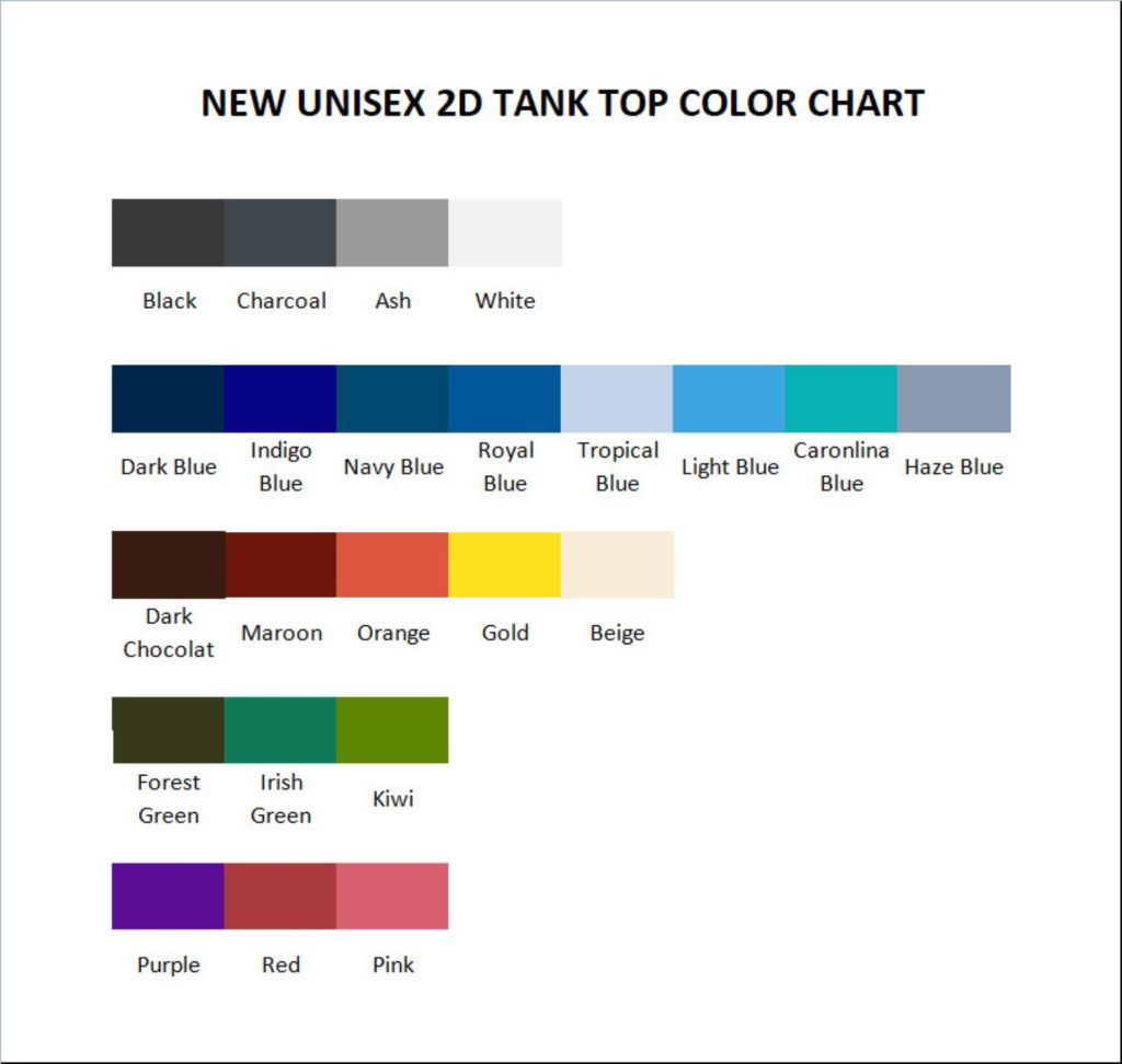 tank top color chart - Aaliyah Shop